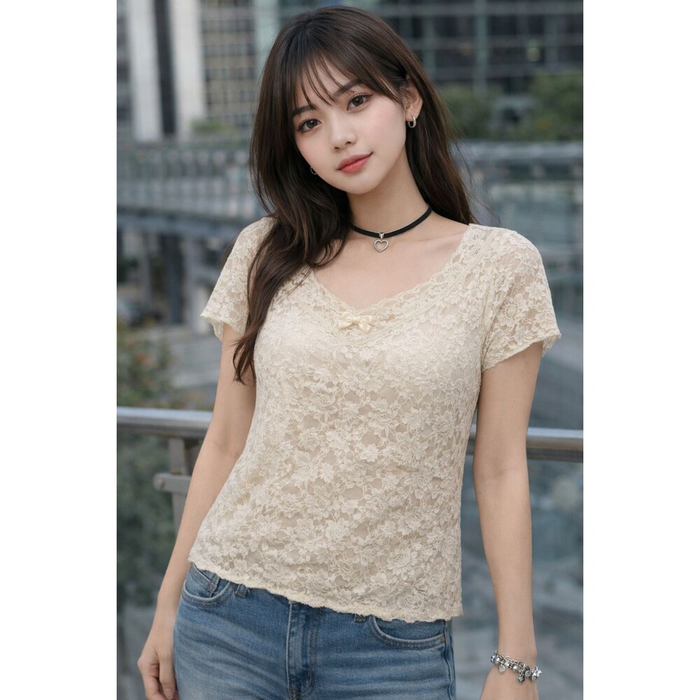 Vintage Ivory Lace Coquette Cottagecore Romantic Bow Blouse XL Cream